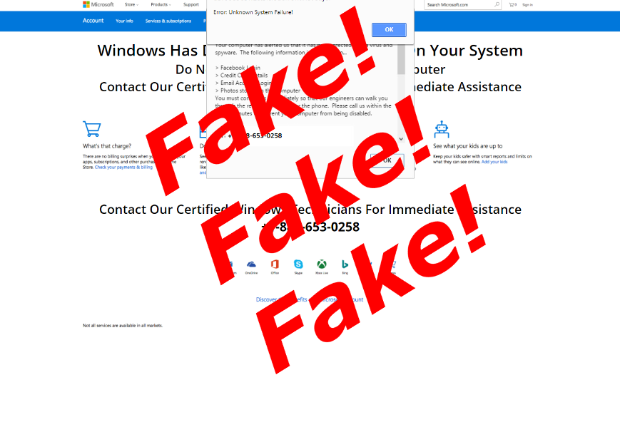 Image of a fake infection website